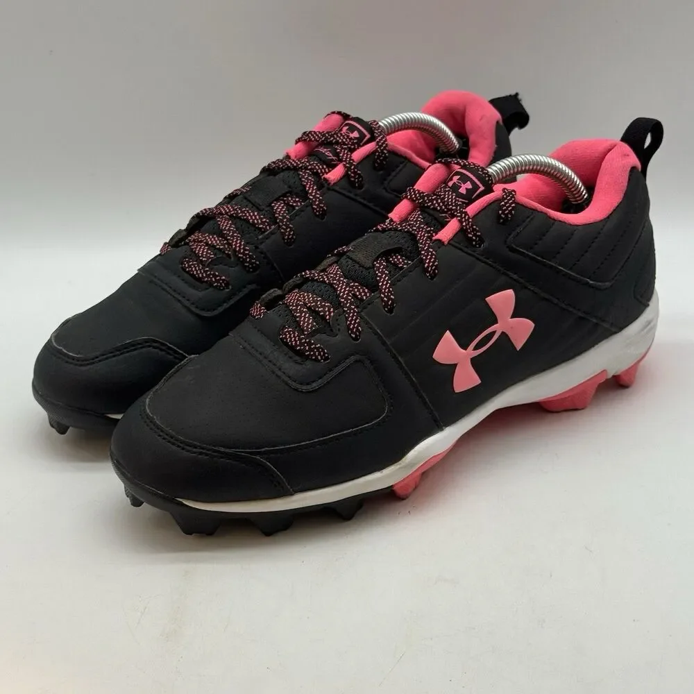 Under Armour LeadOff Low JR Cleats Youth 6 Women 7.5 Black Hot Pink 3022072-002